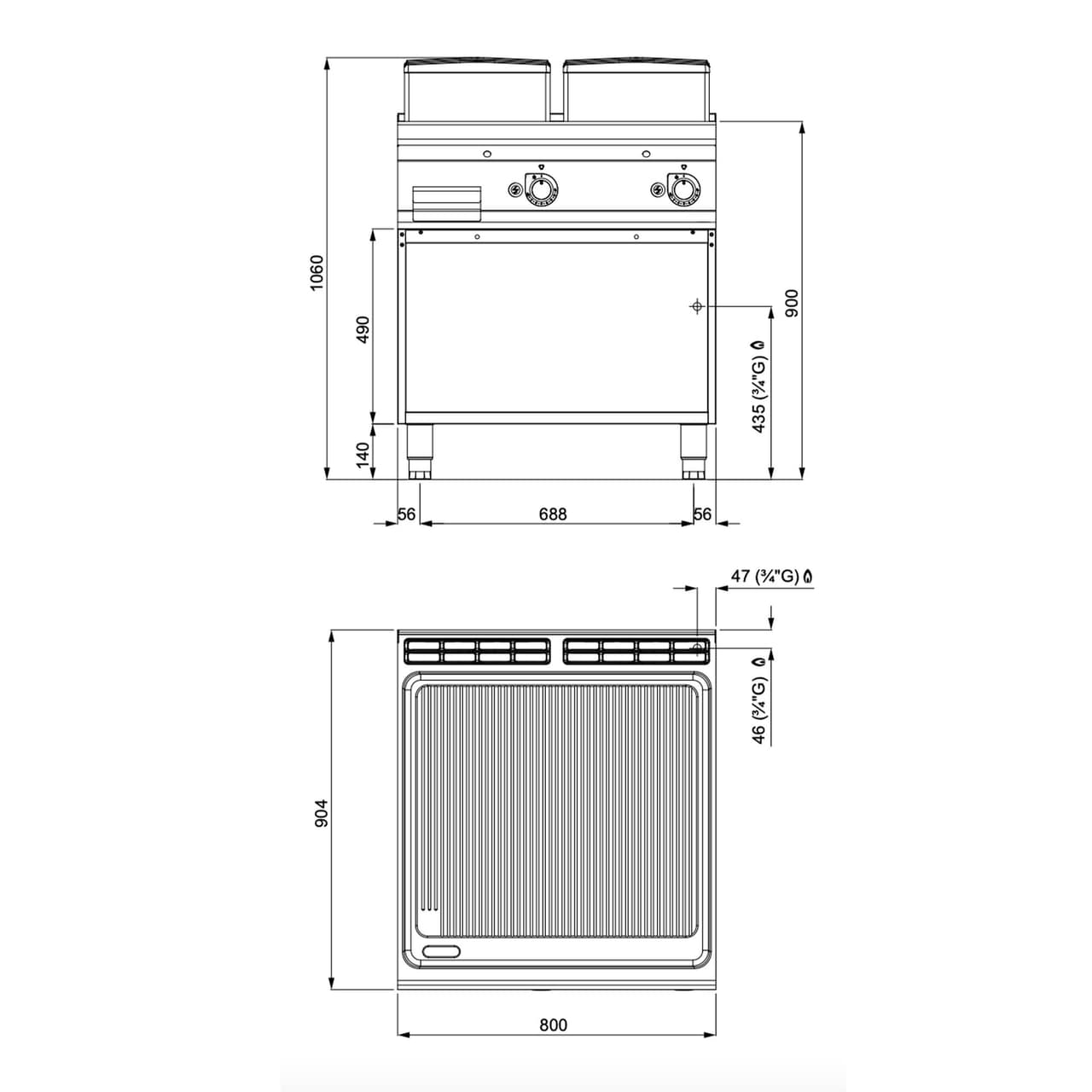 Plynová grilovací deska - 14 kW - drážkovaná