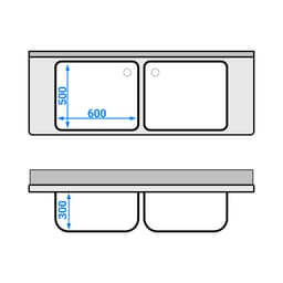 Mycí stůl se spodní policí - 1,6 m - 2 dřezy uprostřed - D 60 x Š 50 x H 30 cm