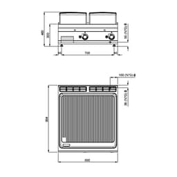 Plynová grilovací  deska - 20 kW - drážkovaná