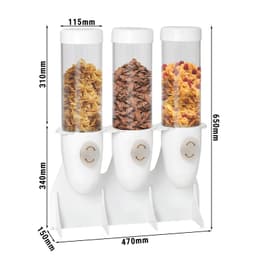 Muesli & cornflakes dispenser - triple -Ø 115mm - white - revolving dispenser