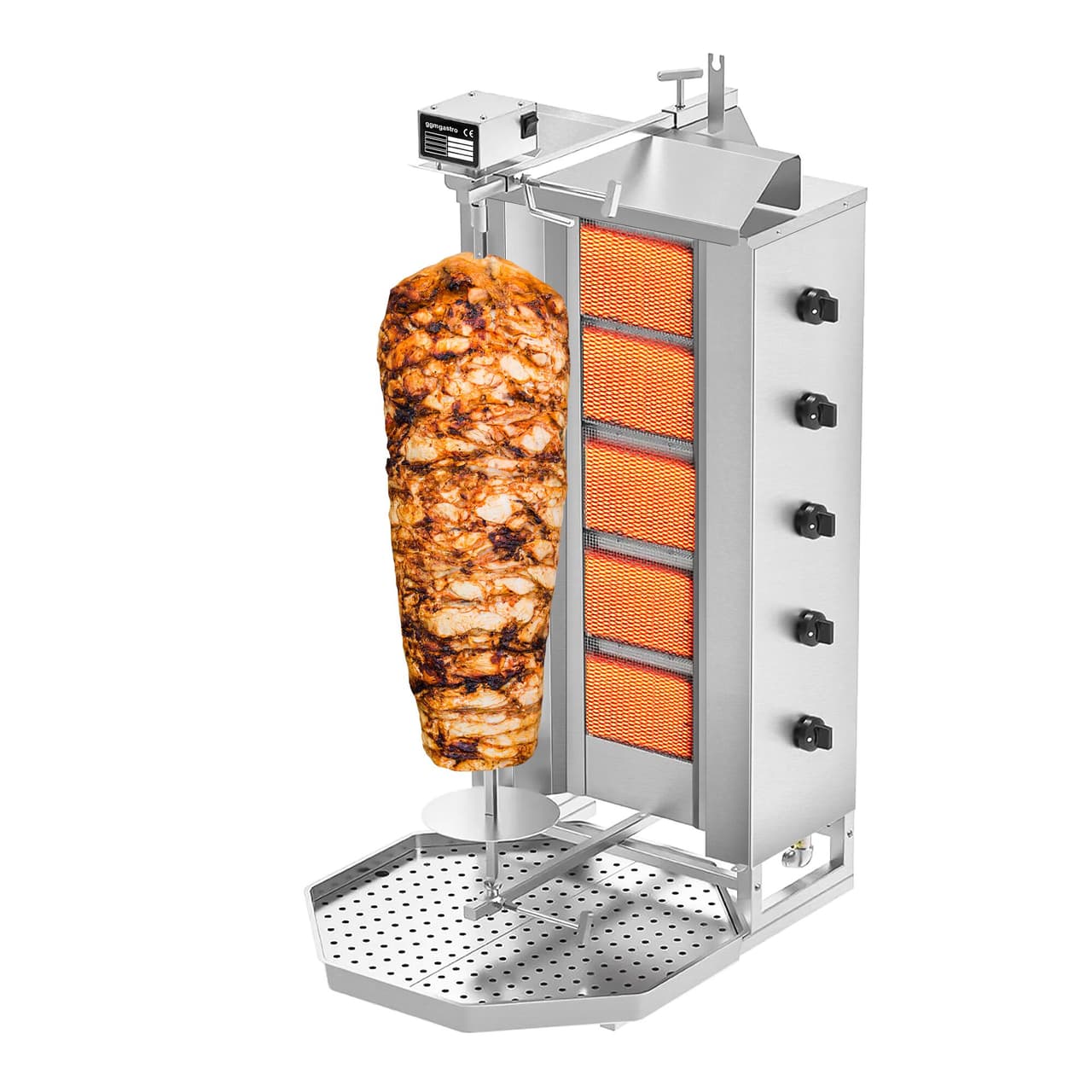 Gril na gyros/kebab - 5 hořáků - max. 80 kg - vč. ochranného plechu a křídlových dvířek