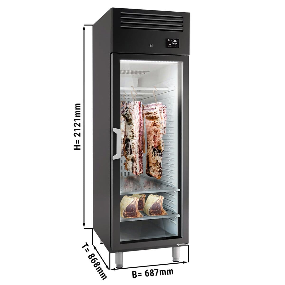 Dry Aging Meat Maturing Cabinet 0.68 m - with 1 Glass Door - Black	