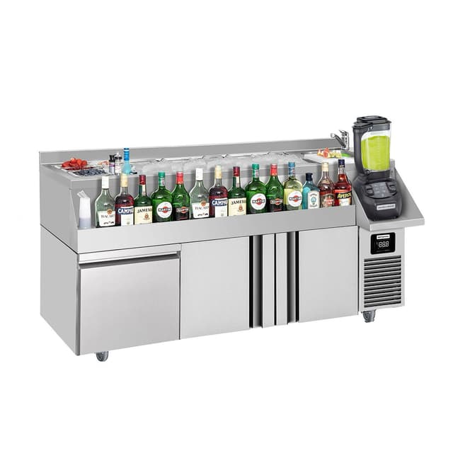 Bar/beverage cooling table - 1600x600mm- 235 Litres- with 2 doors, 1 drawer & shelf