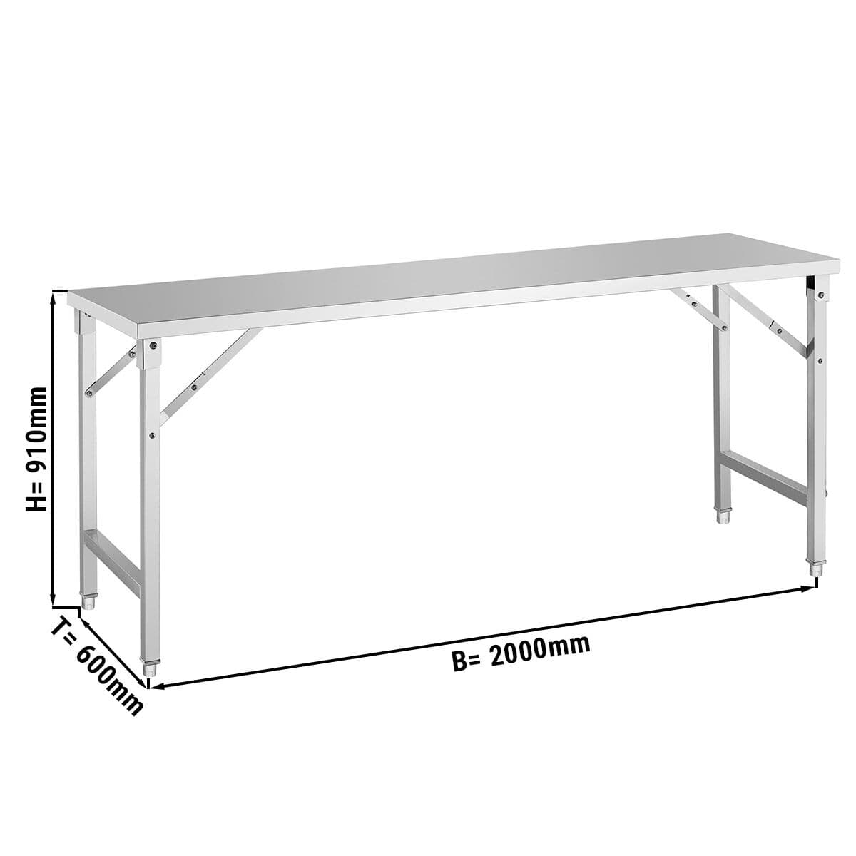 Stainless steel work table - foldable - 2000x600mm