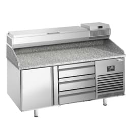 Pizza preparation table Premium PLUS- 1490x700mm - with 1 door & 3 drawers - incl. refrigerated display case - 6x GN 1/4