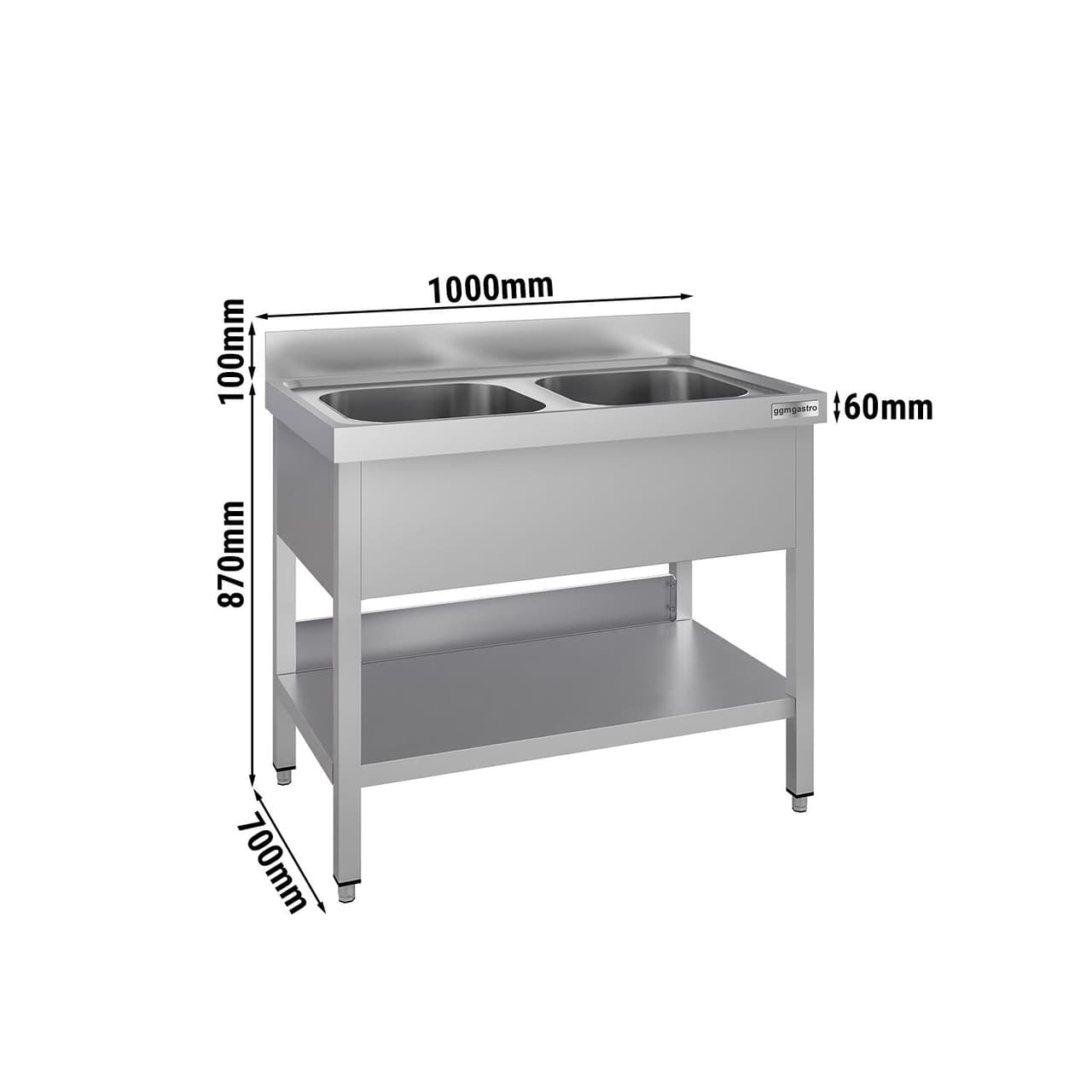 Umývací stůl ECO - 1000x700 mm - se spodní policí a 2 dřezy uprostřed