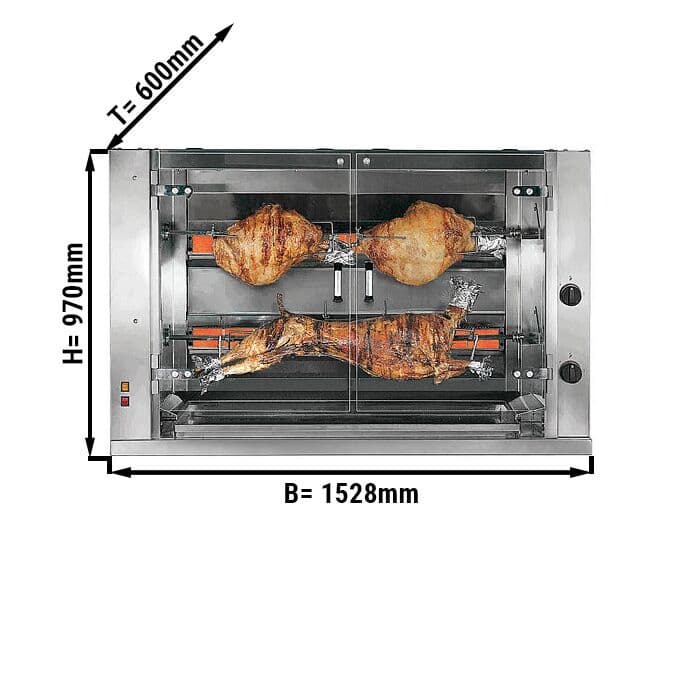 Plynový gril na jehněčí / selata se 2 rožni - 1528 x 600 x 970 mm