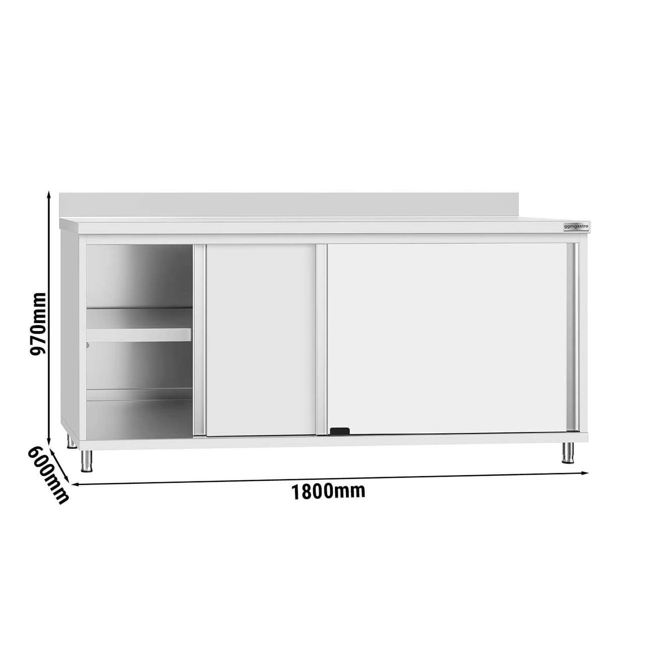 Stainless steel work cabinet ECO - 1800x600mm - with sliding door and backsplash