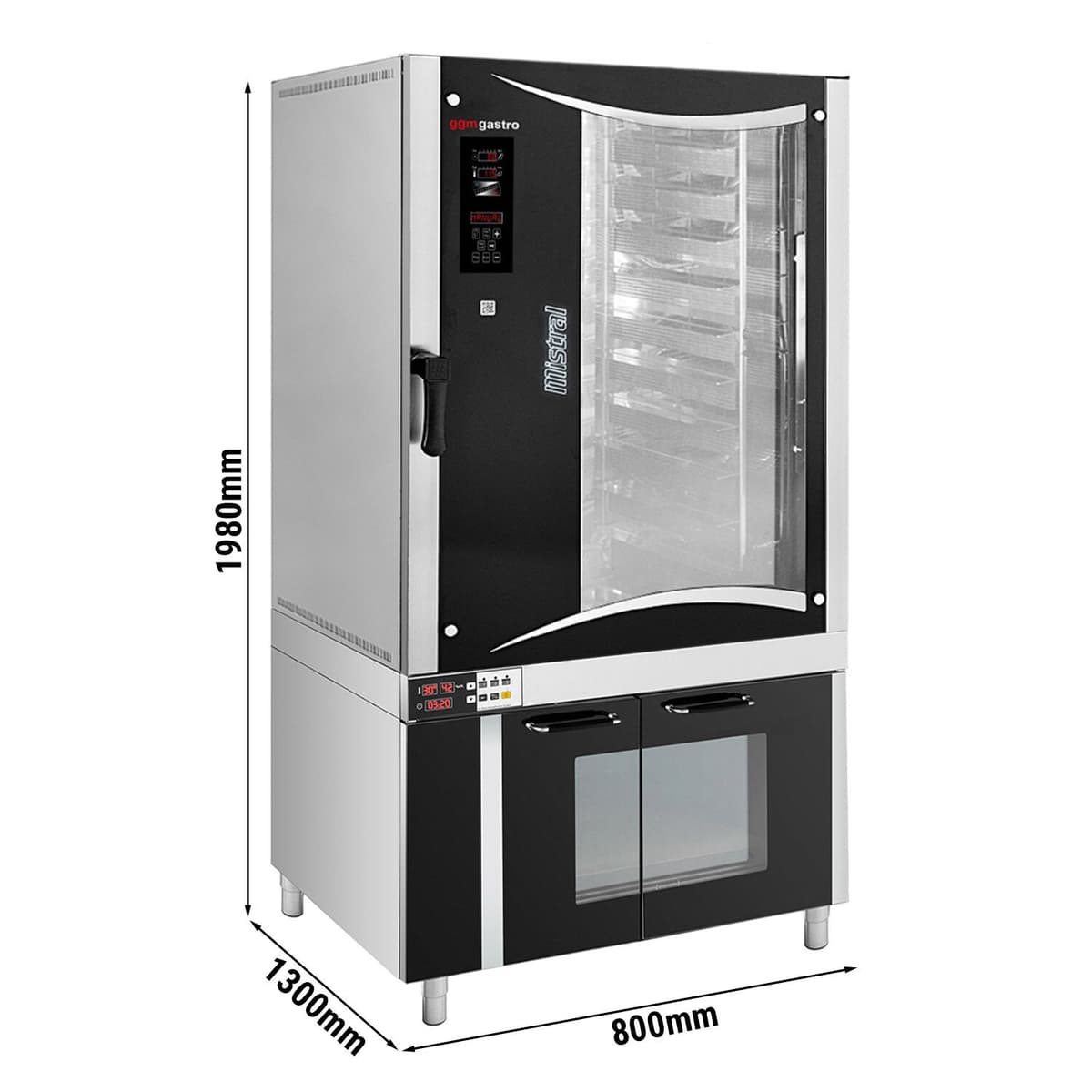 Commercial Bakery Electric Convection Oven - Digital - 10x EN 80x40 - incl. Proofing Cabinet