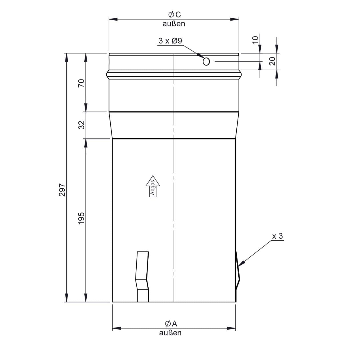 Vkládací zásuvka/ Adaptér pro horní část komína -  Ø 150 mm 