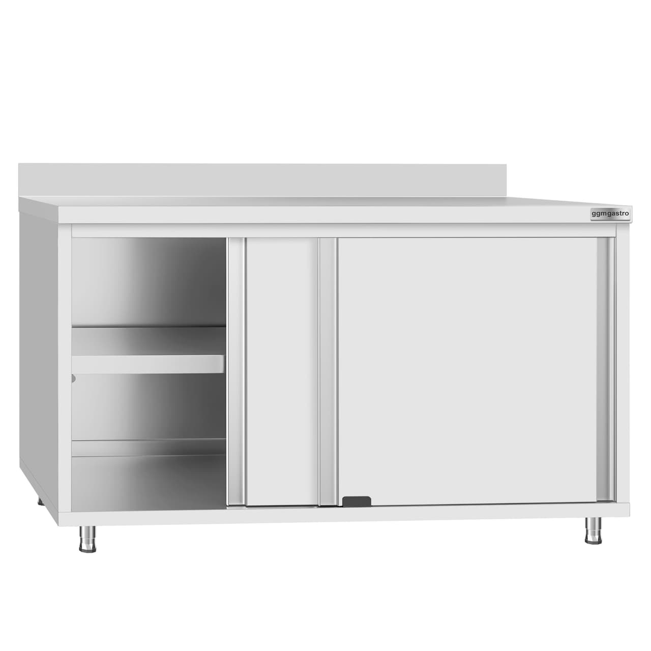 Stainless steel work cabinet ECO - 1400x700mm - with sliding door and backsplash