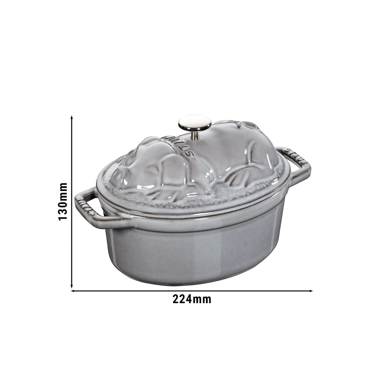 STAUB | LA COCOTTE - kokotka - poklice s prasátkem - oválná - 170 mm - litina - grafitově šedá