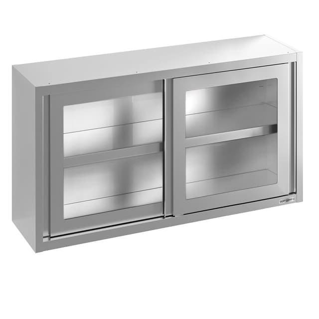 Stainless steel wall cabinet - 1400x400mm - with sliding glass door - 800mm high