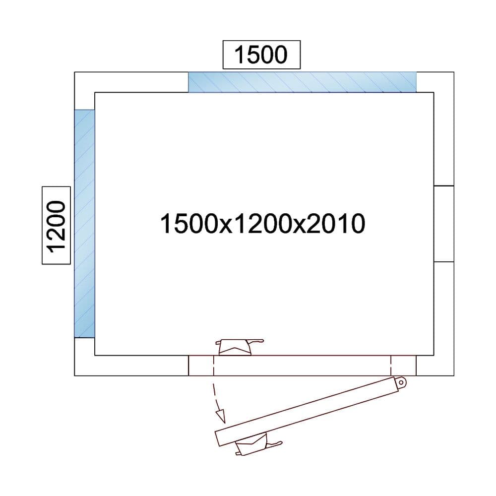 Chladicí box - 1,5 x 1,2 m - výška: 2,01 m - 2,6 m³ - se 2 prosklenými stranami