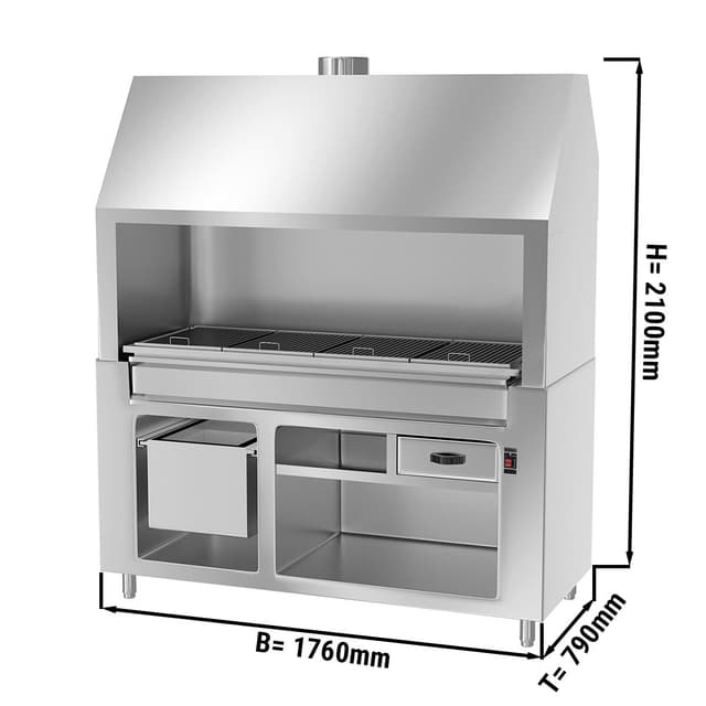 Holzkohlegrill BERLIN - 1,76m - Edelstahloptik