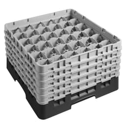 CAMBRO | CAMRACK® - Koš na sklo 1/1 s 5 nástavci - 500x500mm - 36 přihrádek - černý