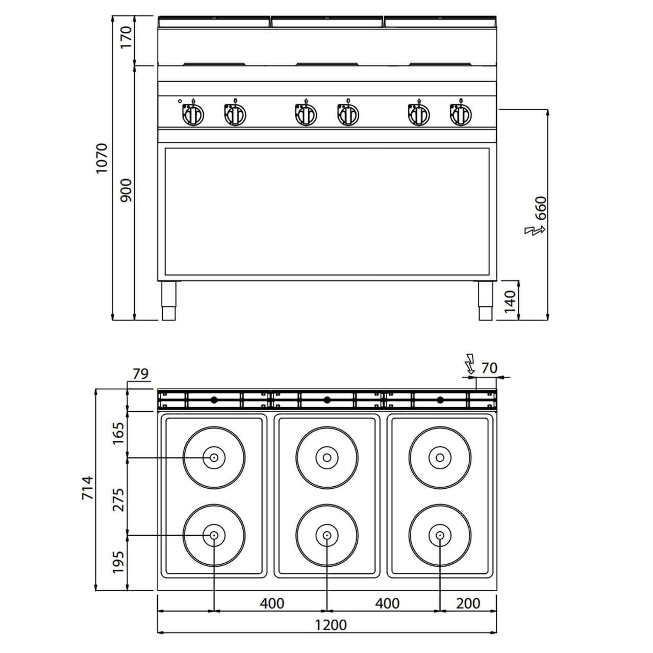 Elektrický sporák 6x plotýnka kulatá (15,6 kW)