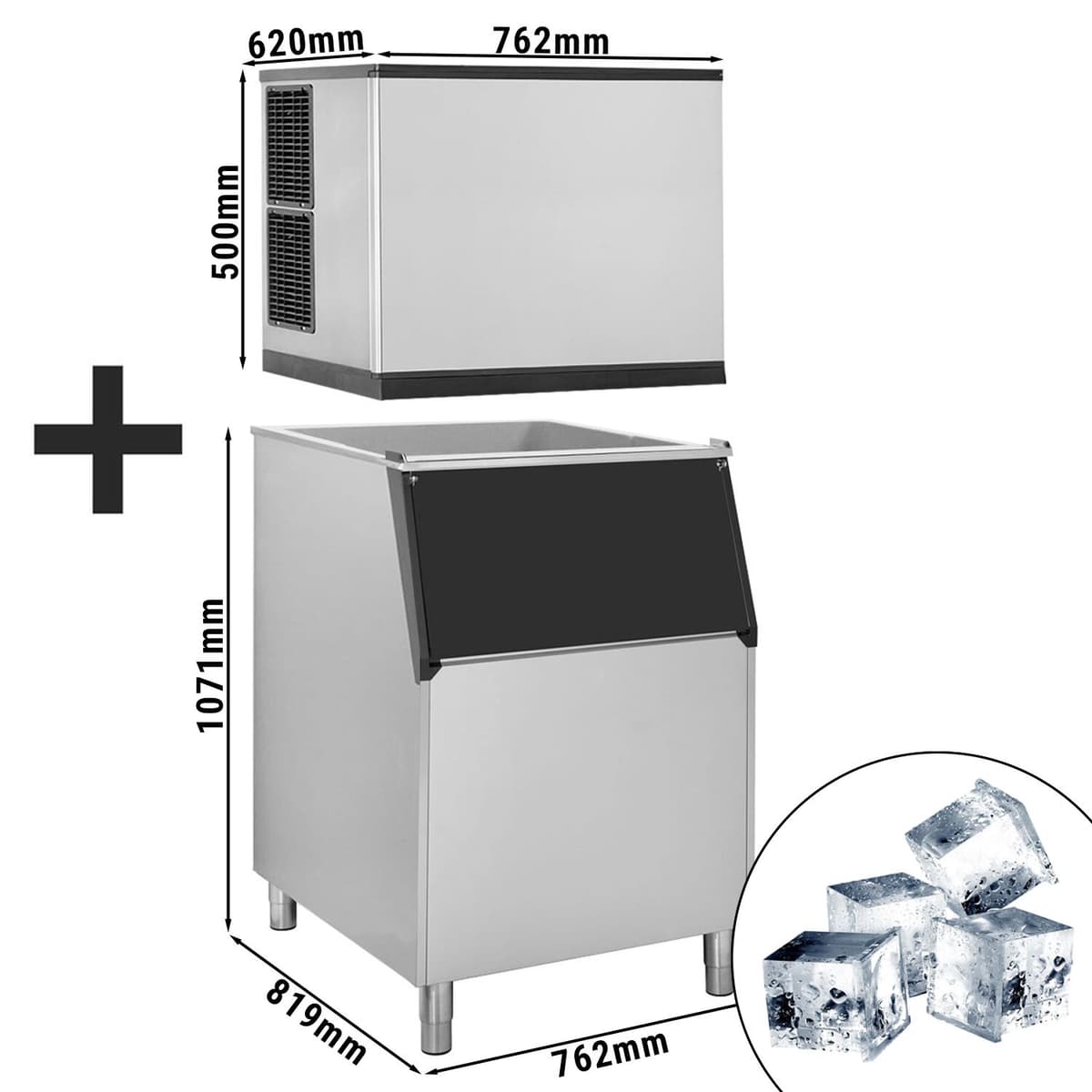 Výrobník kostek ledu - kostky - 212 kg / 24h - vč. zásobníku na led