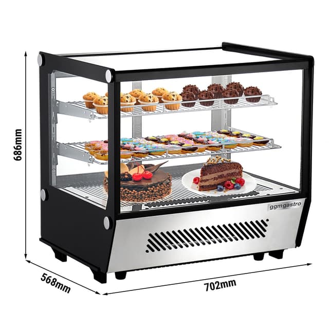 Tabletop refrigerated display case - 120 liters - 700mm - square - with 2 shelves