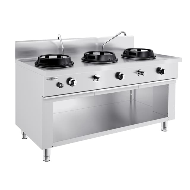 Gas wok cooker - 45 kW - 3 hobs - incl. 2 mini water columns