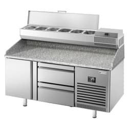 Pizza preparation table Premium PLUS - 1490x700mm - with 1 door & 2 drawers - incl. refrigerated display case - 6x GN 1/4