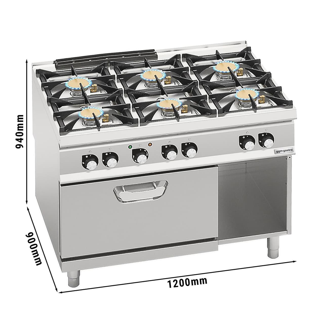 Plynový sporák - se 6 hořáky - 60 kW - vč. elektrické trouby - 4,68 kW - vysoce výkonný model