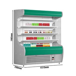 Přístěnný chladicí regál - 1515 mm - s LED osvětlením a 4 policemi - zelený čelní panel