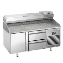 Pizza preparation table Premium PLUS - 1490x700mm - with 1 door & 2 drawers - incl. refrigerated display case - 6x GN 1/4