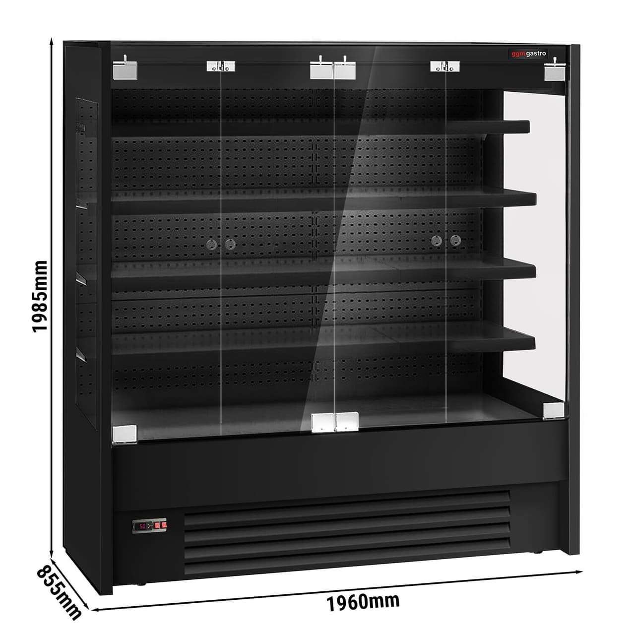 Wandkühlregal - 1960mm - mit LED-Beleuchtung, Glastüren & 4 Ablagen