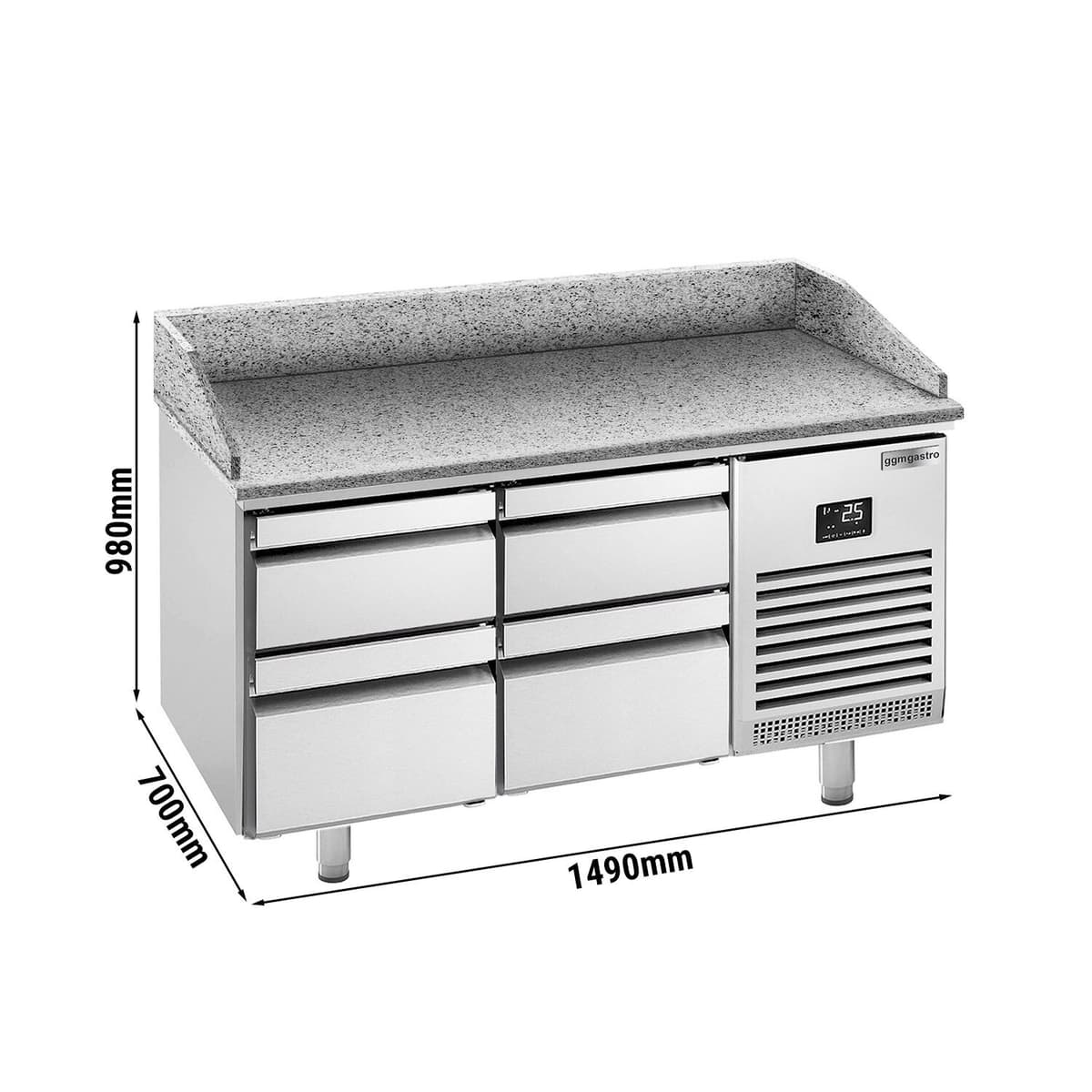 Pizza preparation table Premium PLUS- 1490x700mm- with 4 drawers 