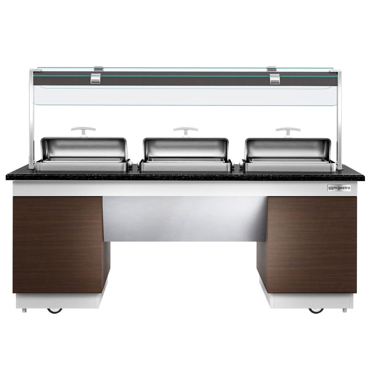 Buffettheke DUBLIN - 2300mm - mit 3 Chafing Dishes & Rollen