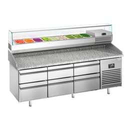 Pizza preparation table Premium PLUS- 1980x700mm - with 6 drawers - incl. refrigerated display case - 9x GN 1/4