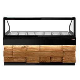 Saladette - 2550mm - 4 doors - for 6x GN 1/1 - LED lighting - wooden front - black granite