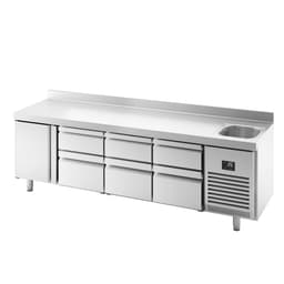 Refrigerated counter Premium PLUS - 2452x700mm - with 1 sink, 3 doors, 3 drawers & backsplash