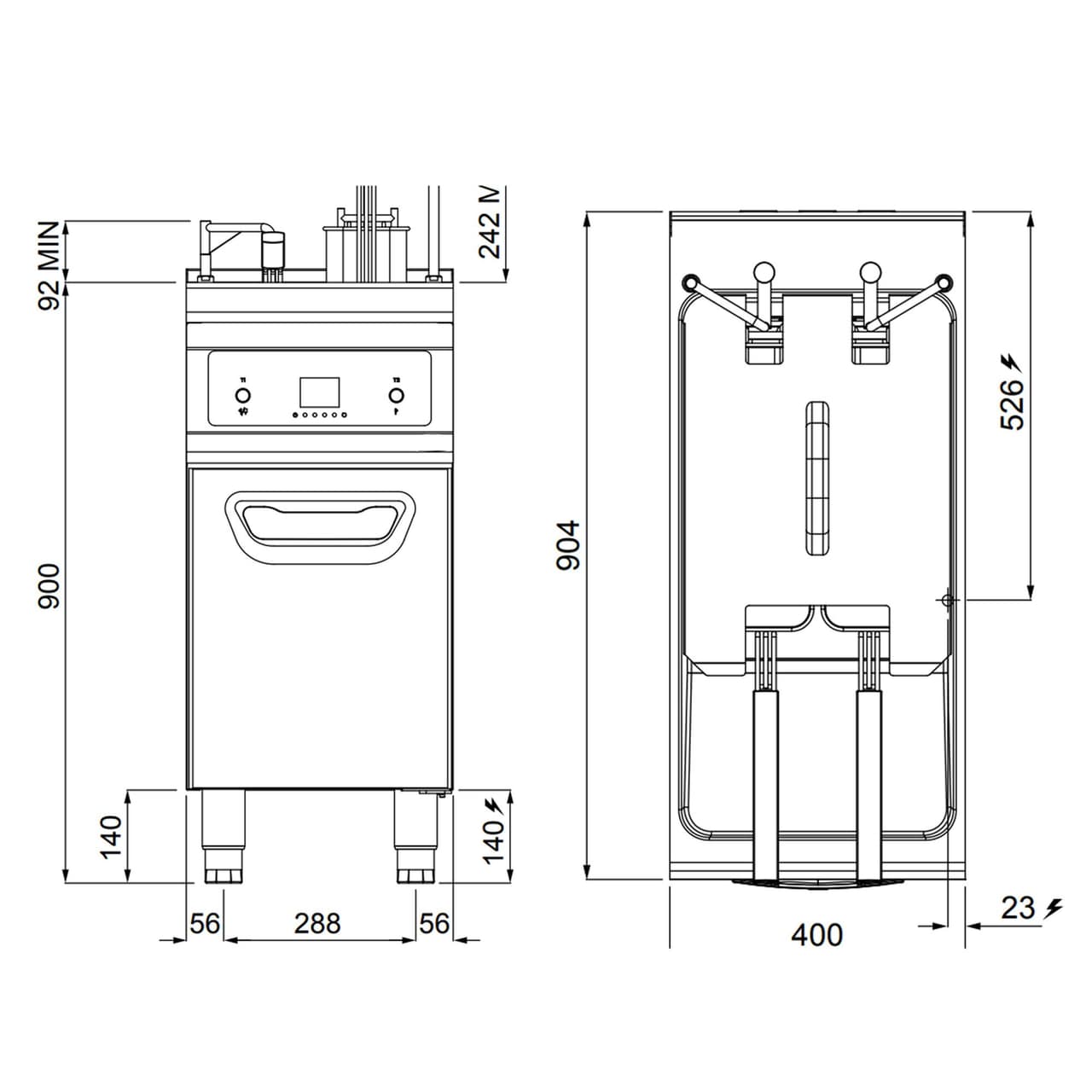 Elektro Fritteuse - 22 Liter - 22 kW - mit automatischer Korbanhebung & Ölfiltersystem