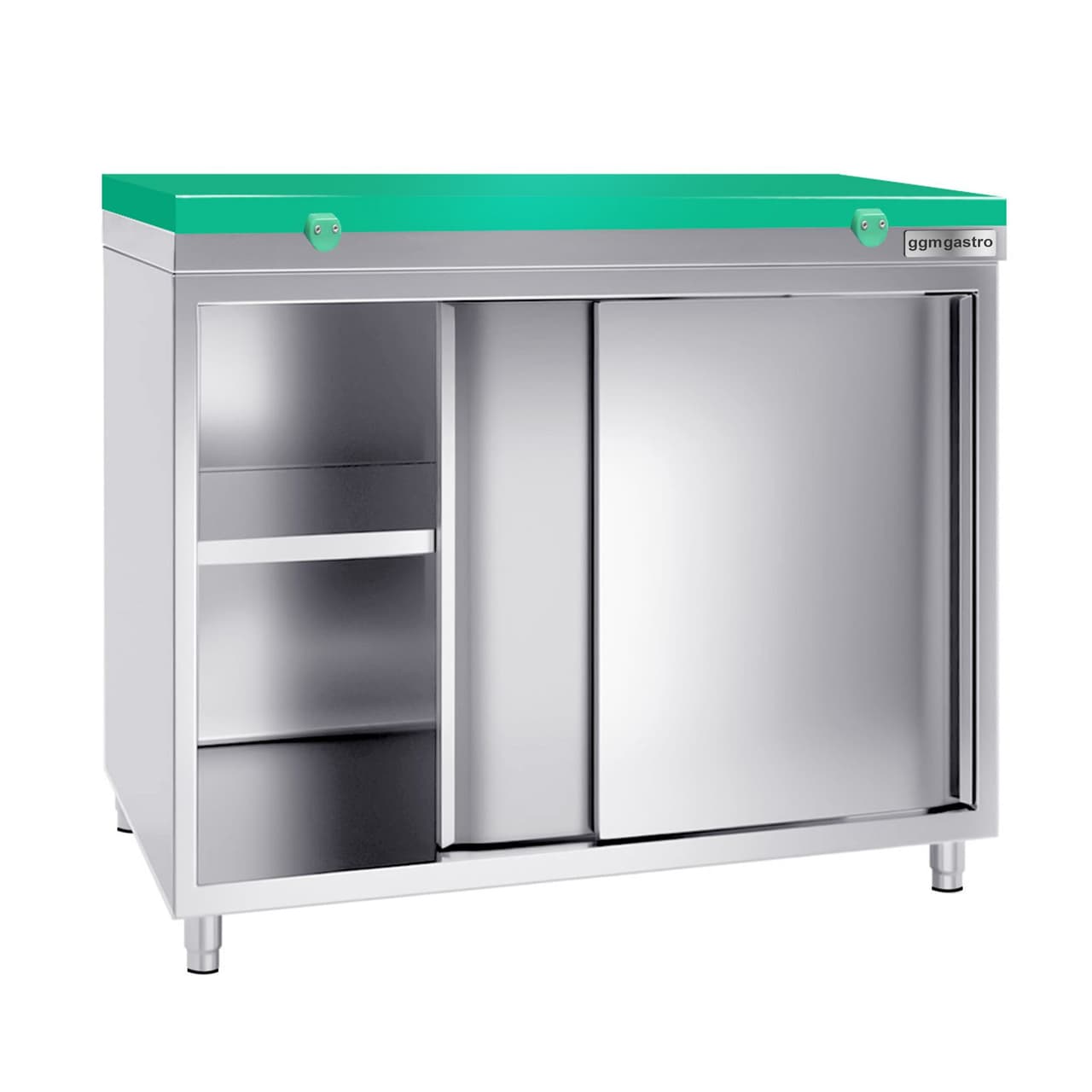 Stainless steel work cabinet PREMIUM - 1000x600mm - with sliding door without backsplash incl. cutting plate