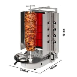 Plynový Gyros / Kebab gril -  s Robax®  sklem - 8 hořáků - max. 75 kg