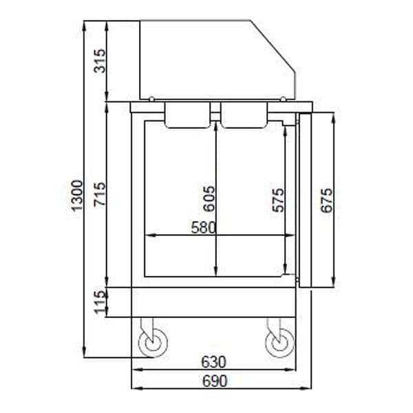 Přípravný stůl / Saladette - 1,86 x 0,7 m - se 3 dveřmi - pro 8x GN 1/6