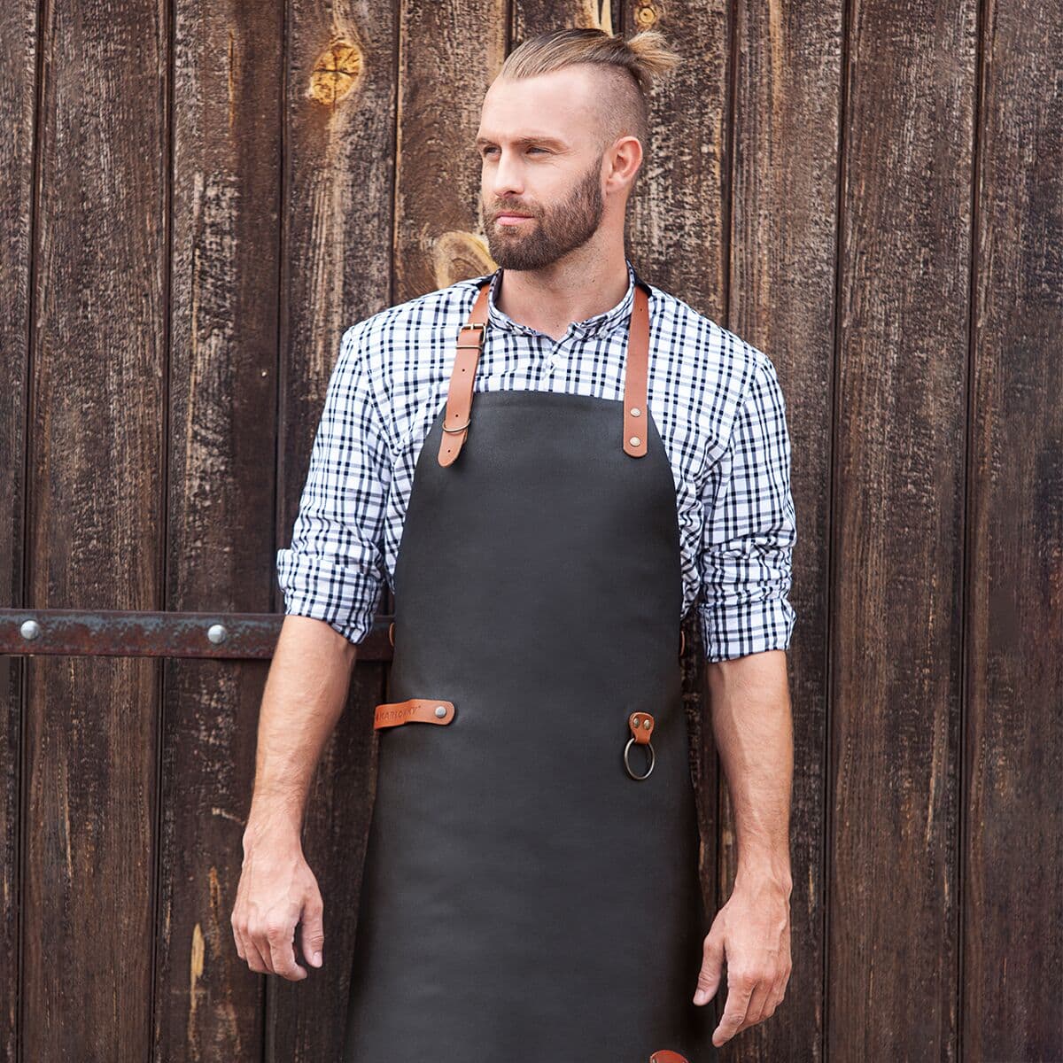 (6 pieces) Karlowsky - Leather Bib Apron - Black