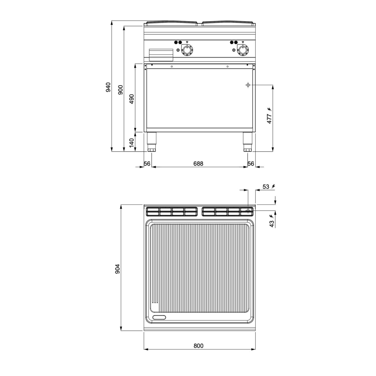 Elektrická grilovací deska - 13,7 kW - drážkovaná