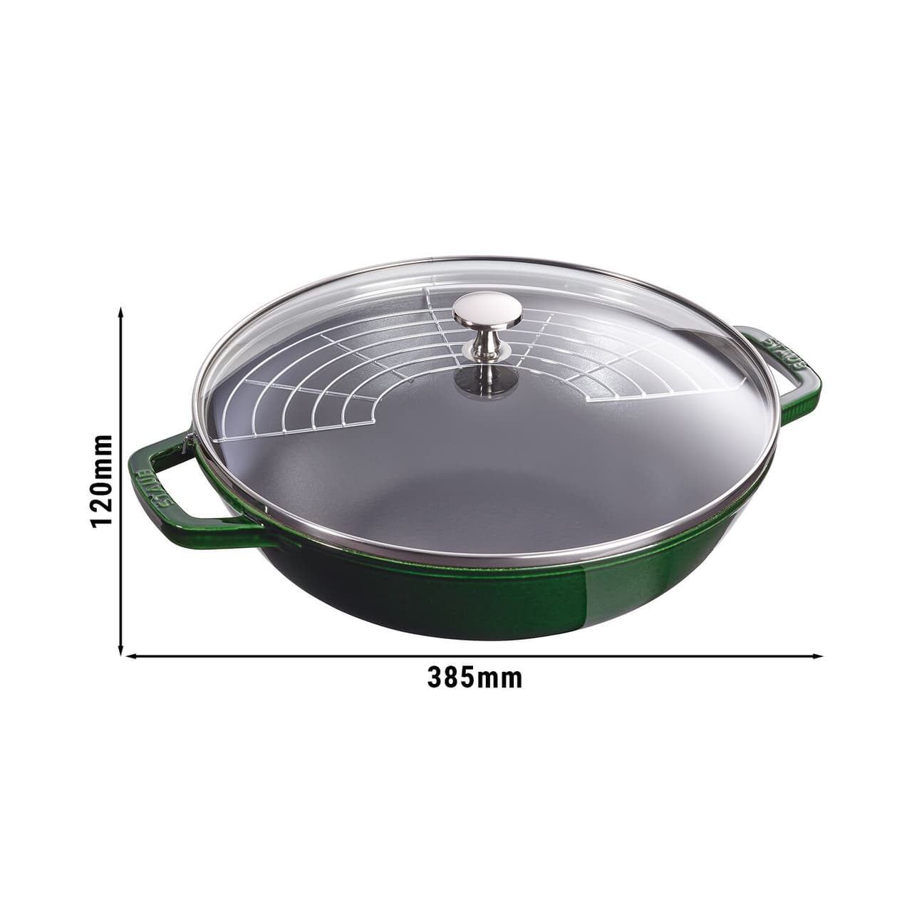 STAUB | SPECIALITY - Wok se skleněnou poklicí - Ø 300 mm - litina - bazalkově zelený