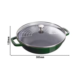 STAUB | SPECIALITY - Wok se skleněnou poklicí - Ø 300 mm - litina - bazalkově zelený