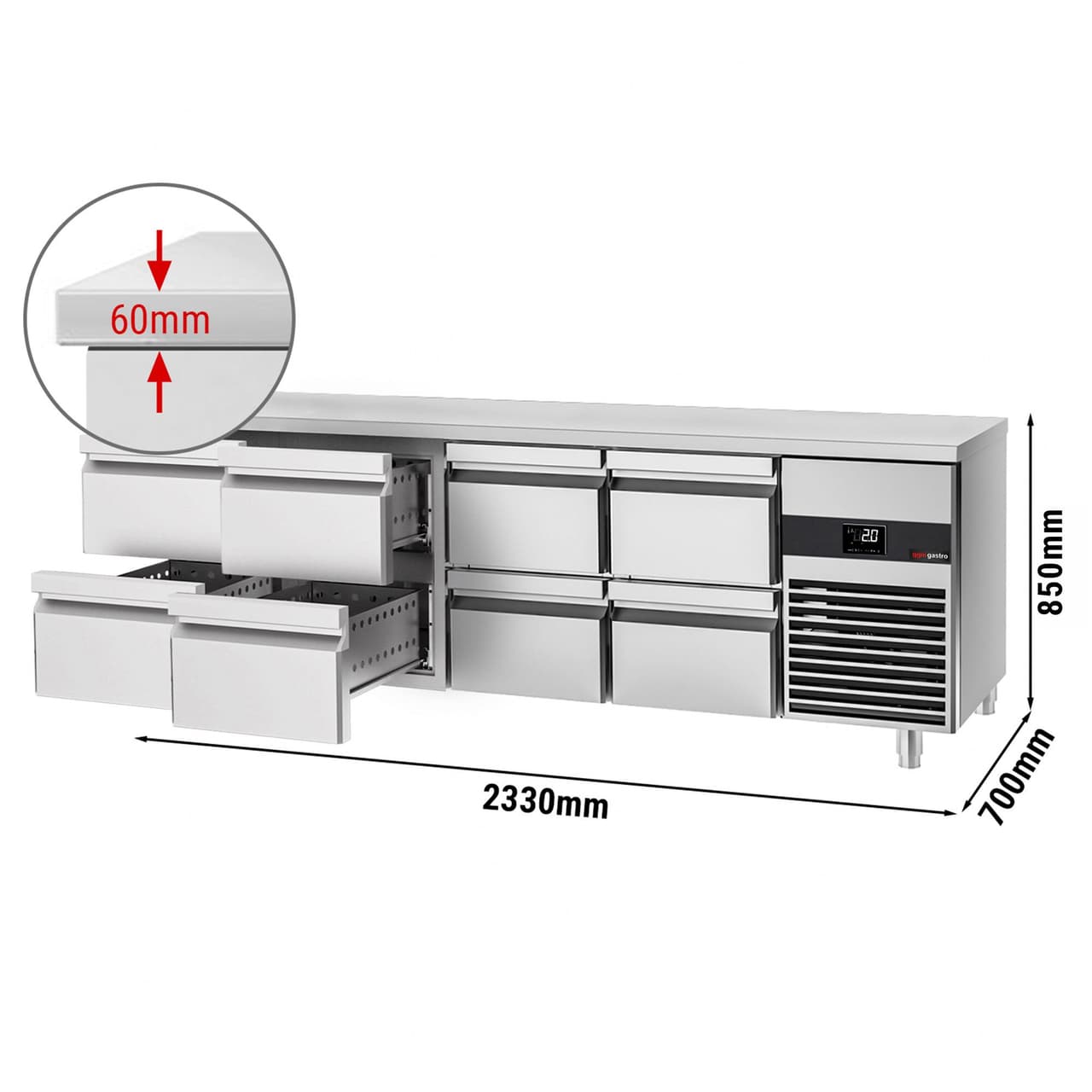 Chladicí stůl PREMIUM - 2330x700 mm - s 8 zásuvkami