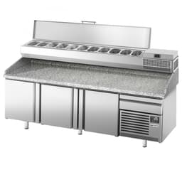 Pizza preparation table Premium PLUS- 2305x800mm - with 3 doors - incl. refrigerated display case - 11x GN 1/4