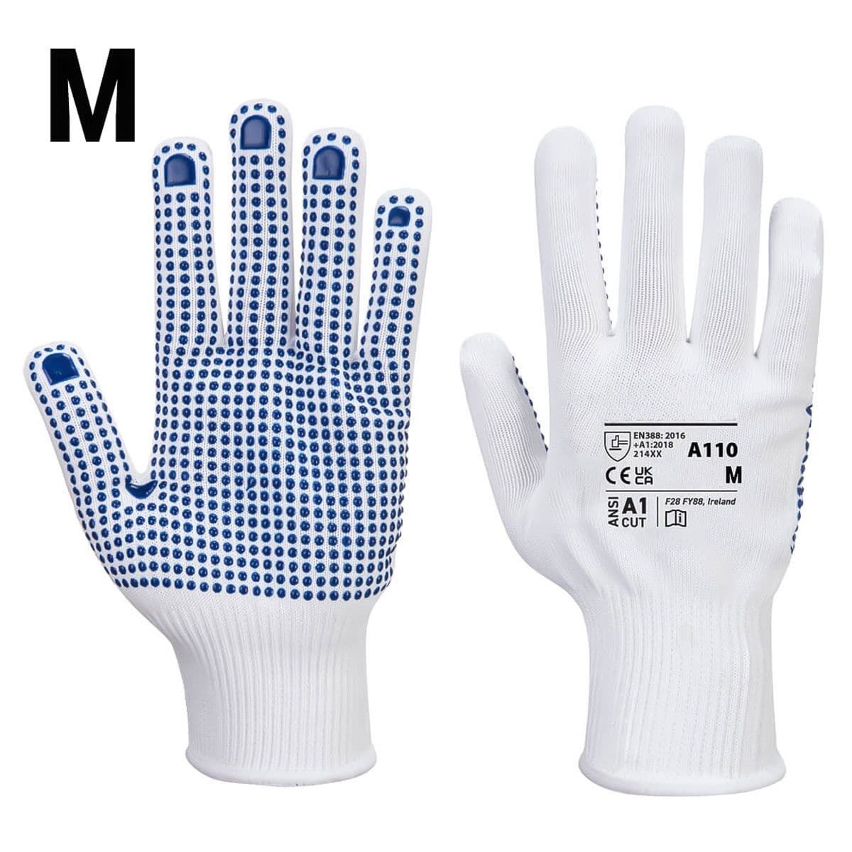 (10 Pair) PVC Nub Glove - White/ Blue - Size: M