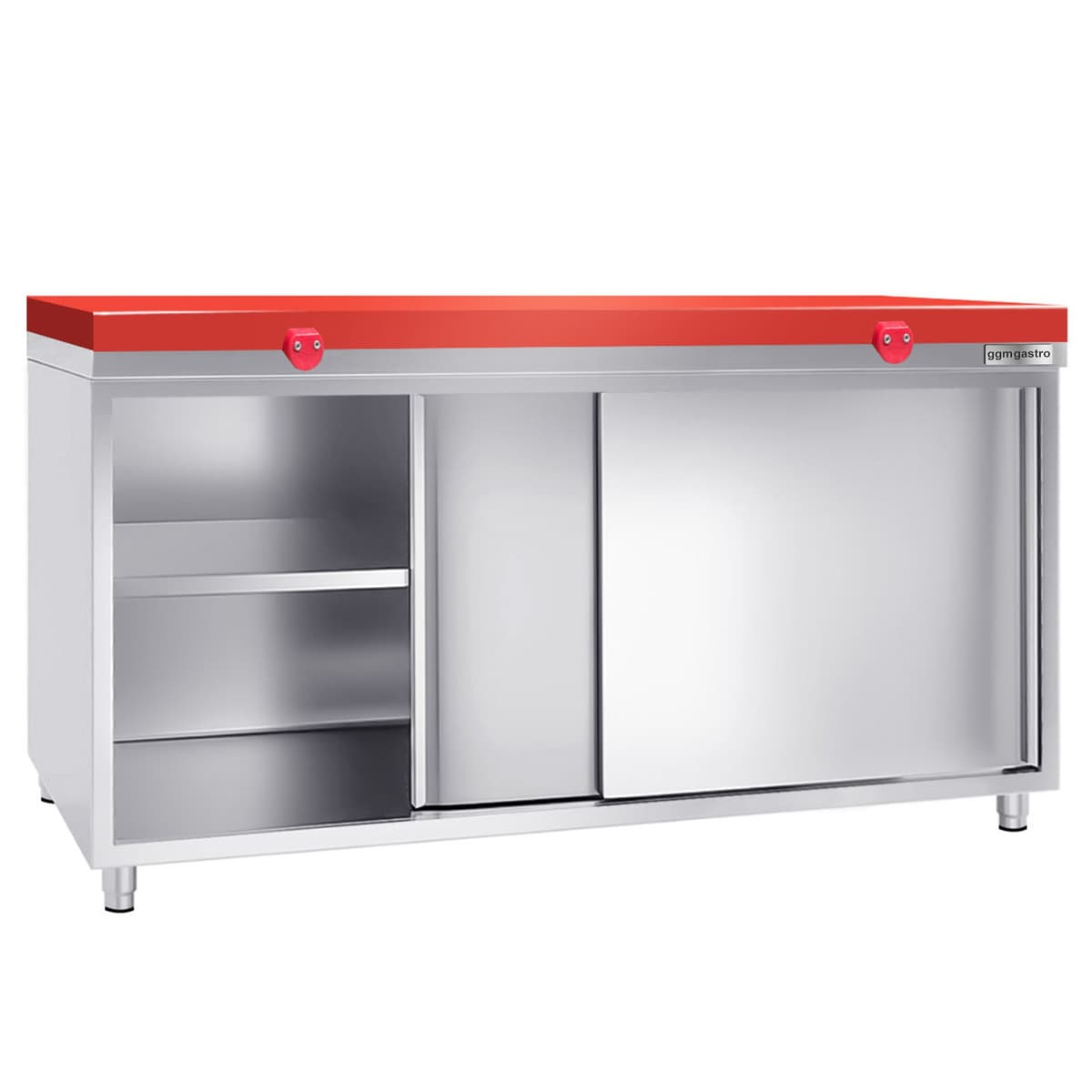 Stainless steel work cabinet PREMIUM - 2000x600mm - with sliding door without backsplash incl. cutting plate