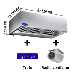 Kastenhaube 1,4 m - mit Motor, Regler, Filter und Lampe