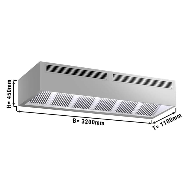 Induktions-Kastenhaube - 3,2m - mit Filter & LED Lampe