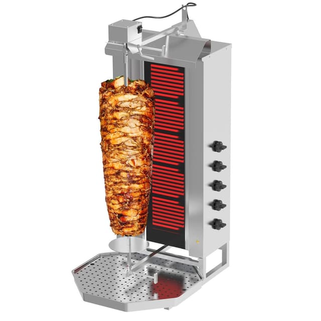 Gril na gyros/kebab - 5 hořáků - max. 80 kg - vč. křídlových dvířek