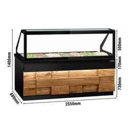 Saladette - 2550mm - 4 doors - for 6x GN 1/1 - LED lighting - wooden front - black granite